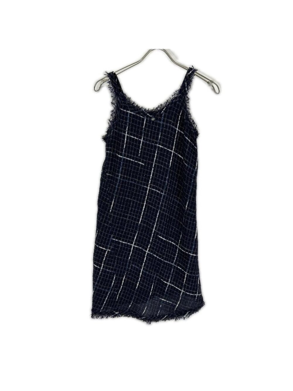 Chanel Navy Check Tweed Cami Dress 34